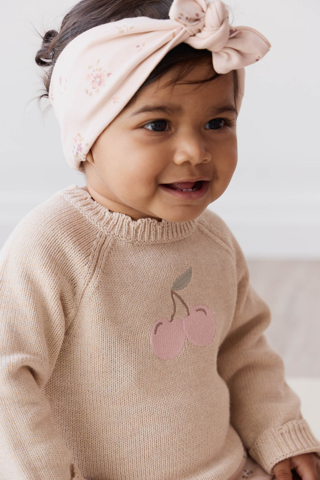 Audrey Jumper - Oatmeal Marle Cherry Love Childrens Jumper from Jamie Kay NZ