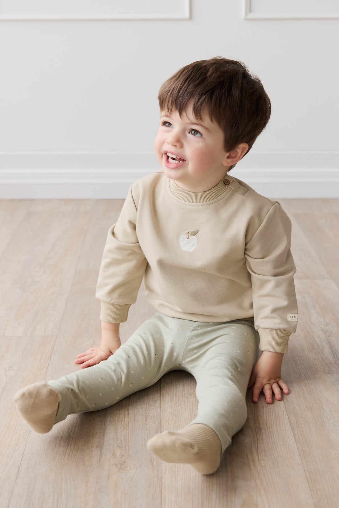 Organic Cotton Jalen Oversized Jumper - Biscuit Fresh Apple Childrens Sweatshirting from Jamie Kay NZ