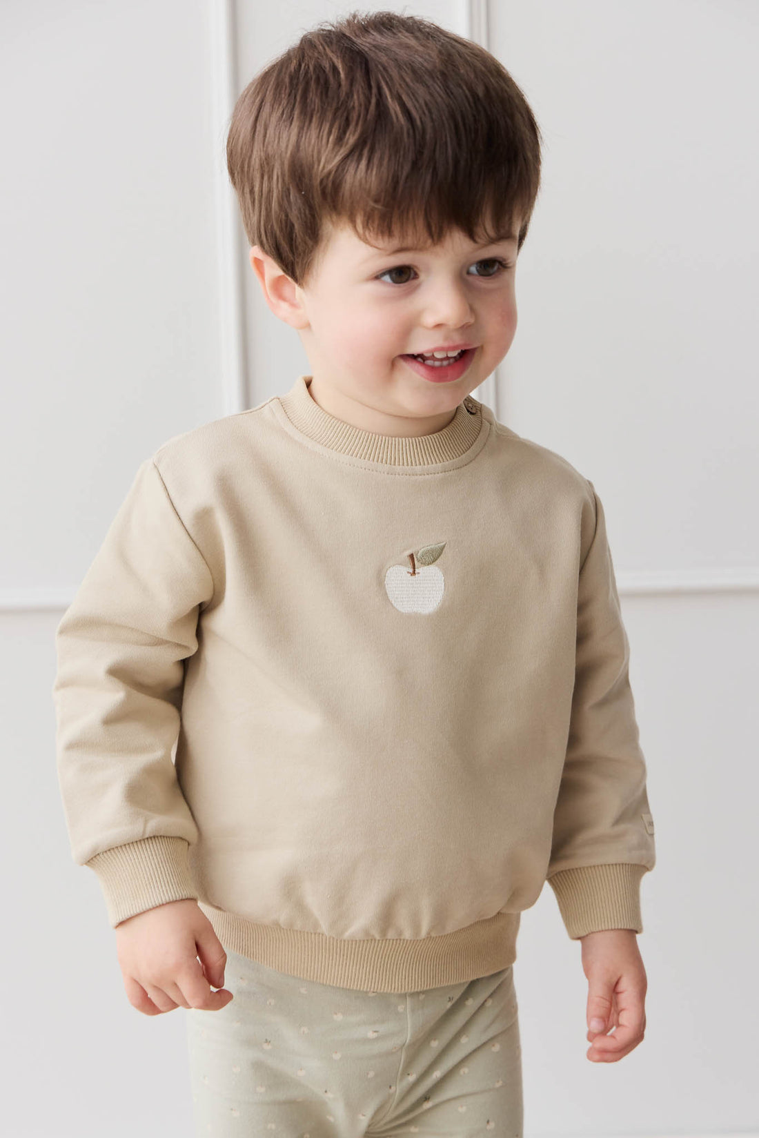 Organic Cotton Jalen Oversized Jumper - Biscuit Fresh Apple Childrens Sweatshirting from Jamie Kay NZ