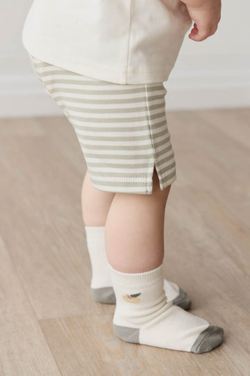 Fresh Apple Crew Sock - Jacquard Fresh Apple Cloud/Moss Childrens Sock from Jamie Kay NZ