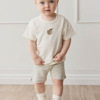 Pima Cotton Marley Short - Narrow Stripe Moss/Cloud Childrens Short from Jamie Kay NZ