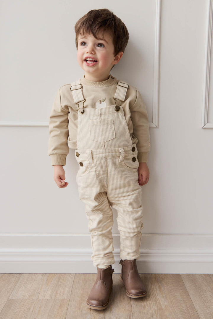 Jordie Overall - Fine Stripe Biscuit/Cloud Childrens Overall from Jamie Kay NZ