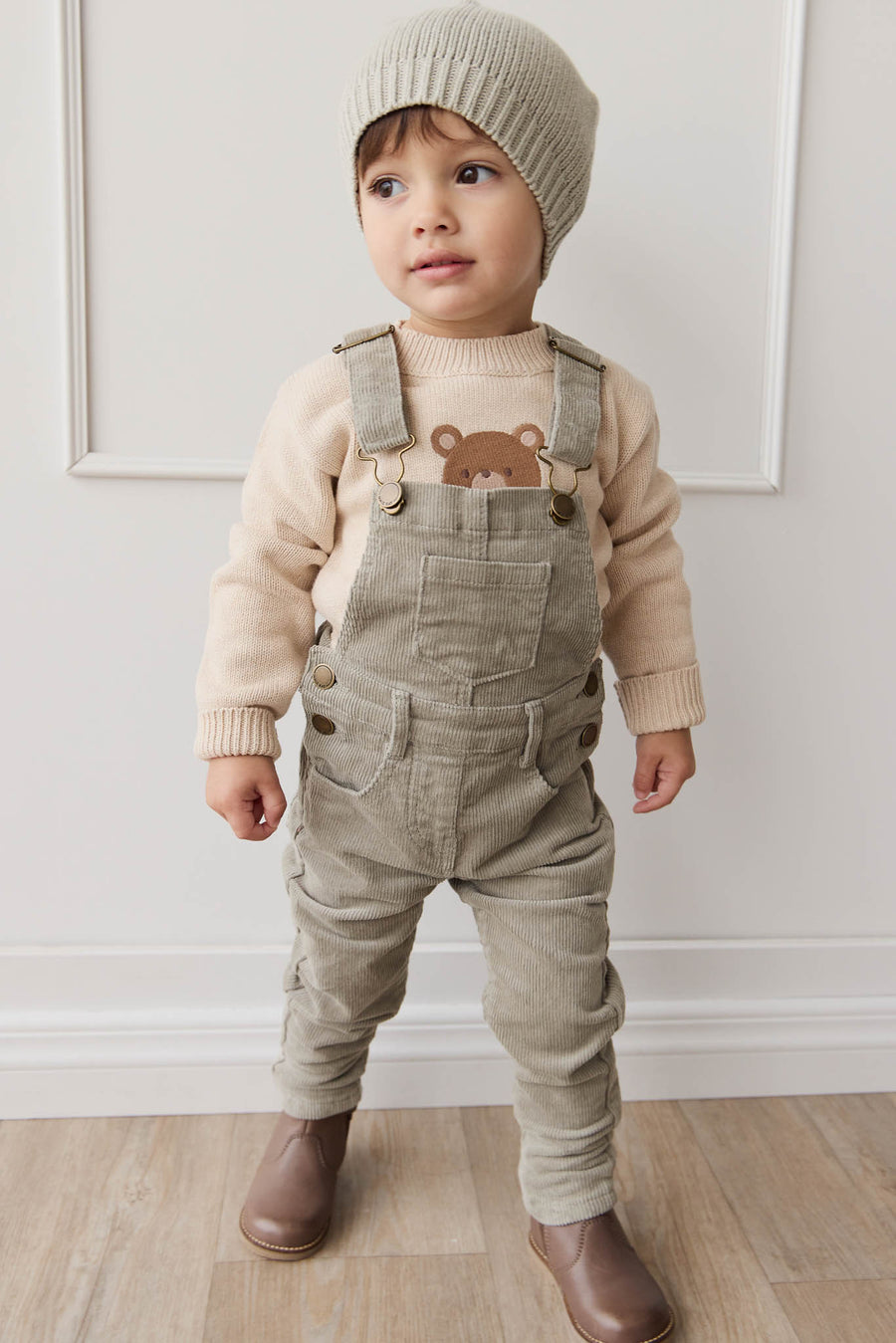 Leon Jumper - Oatmeal Marle Jacquard Bobbie Bear Childrens Jumper from Jamie Kay NZ