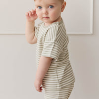 Pima Cotton Hunter Tee - Narrow Stripe Moss/Cloud Childrens Top from Jamie Kay NZ