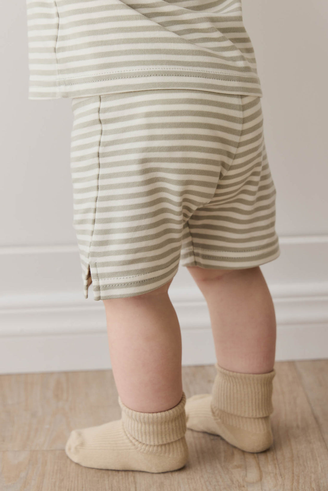 Pima Cotton Marley Short - Narrow Stripe Moss/Cloud Childrens Short from Jamie Kay NZ