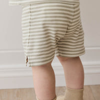 Pima Cotton Marley Short - Narrow Stripe Moss/Cloud Childrens Short from Jamie Kay NZ