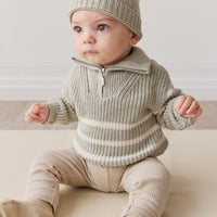 Jack Zip Jumper - Moss Marle Stripe Childrens Jumper from Jamie Kay NZ