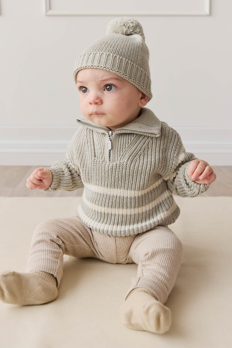 Jack Zip Jumper - Moss Marle Stripe Childrens Jumper from Jamie Kay NZ