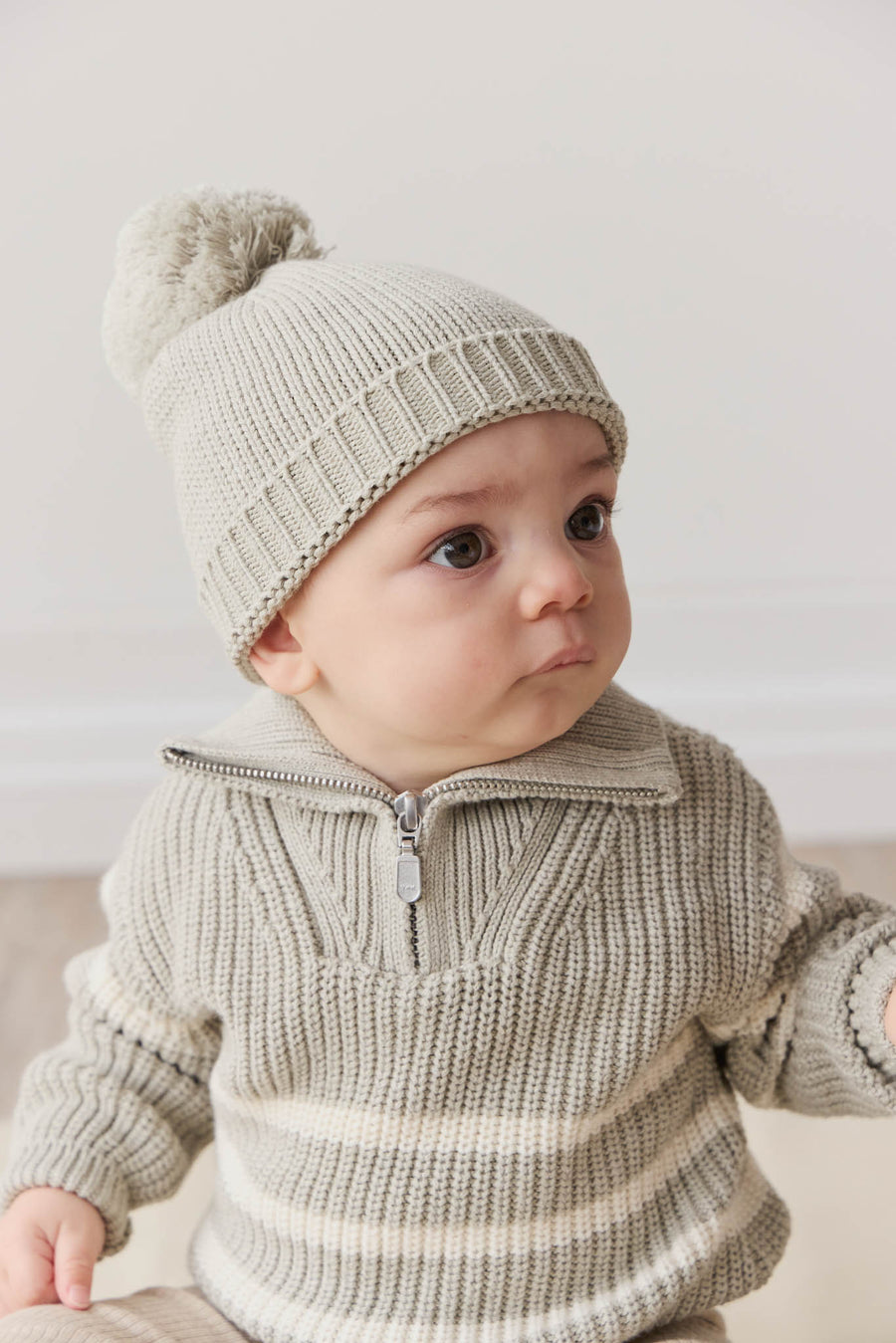 Jack Zip Jumper - Moss Marle Stripe Childrens Jumper from Jamie Kay NZ