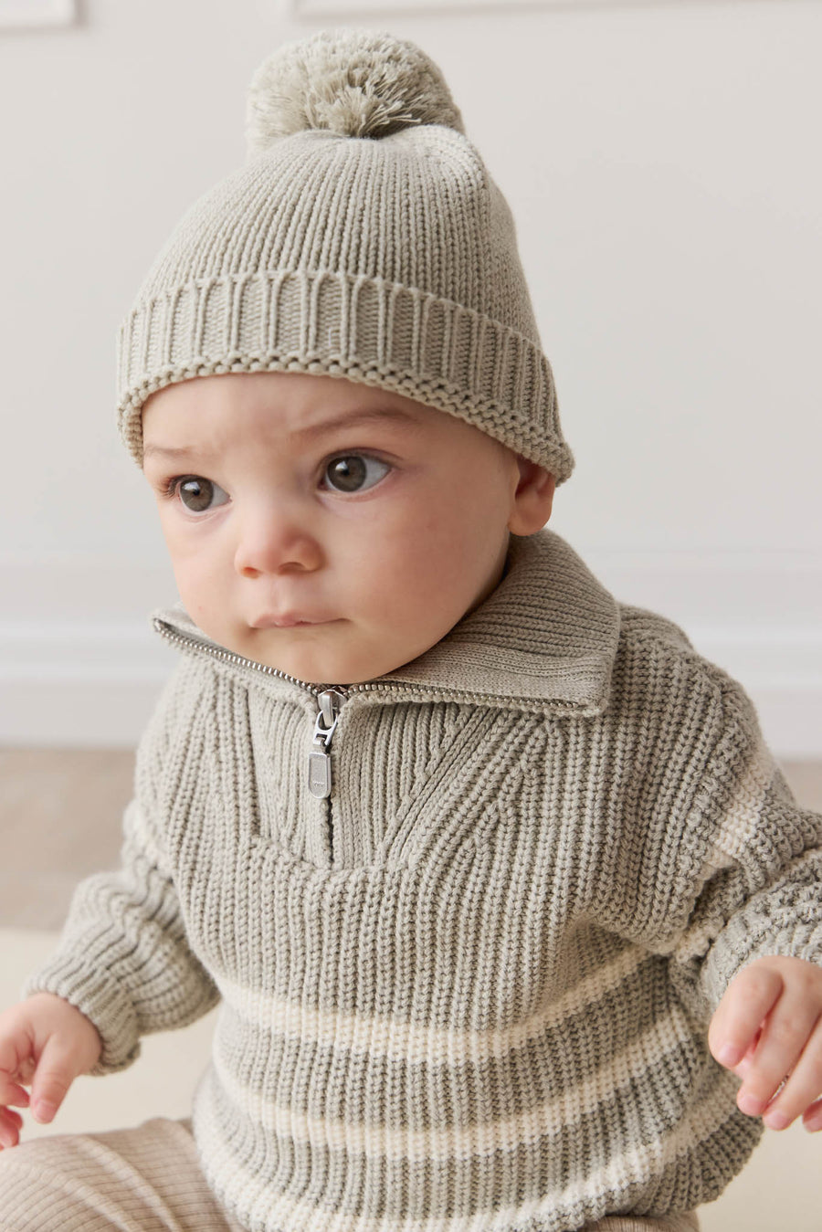 Jack Zip Jumper - Moss Marle Stripe Childrens Jumper from Jamie Kay NZ