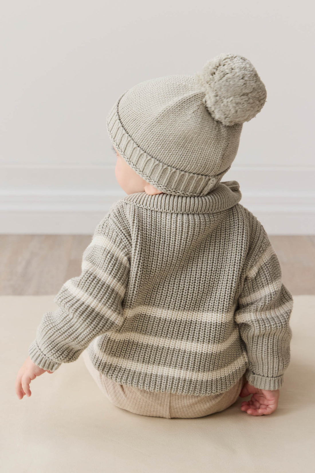 Jack Zip Jumper - Moss Marle Stripe Childrens Jumper from Jamie Kay NZ