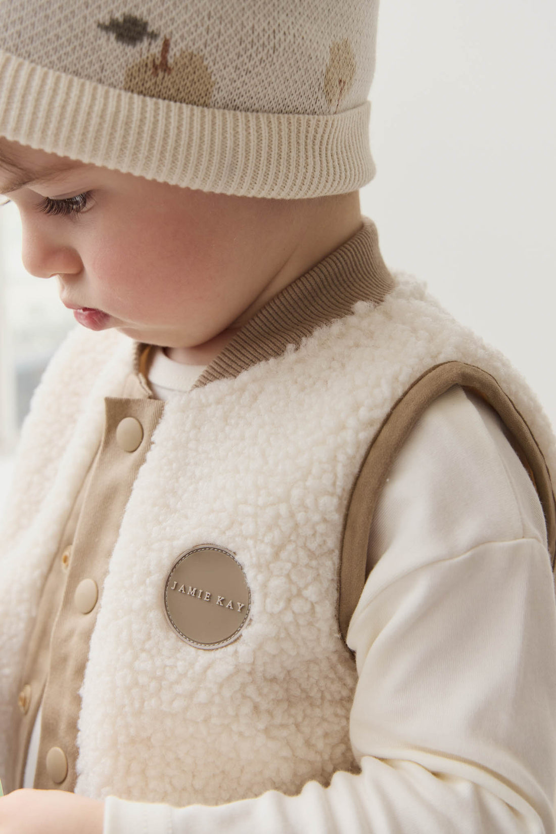 Jody Sherpa Vest - Natural/Cashew Childrens Vest from Jamie Kay NZ