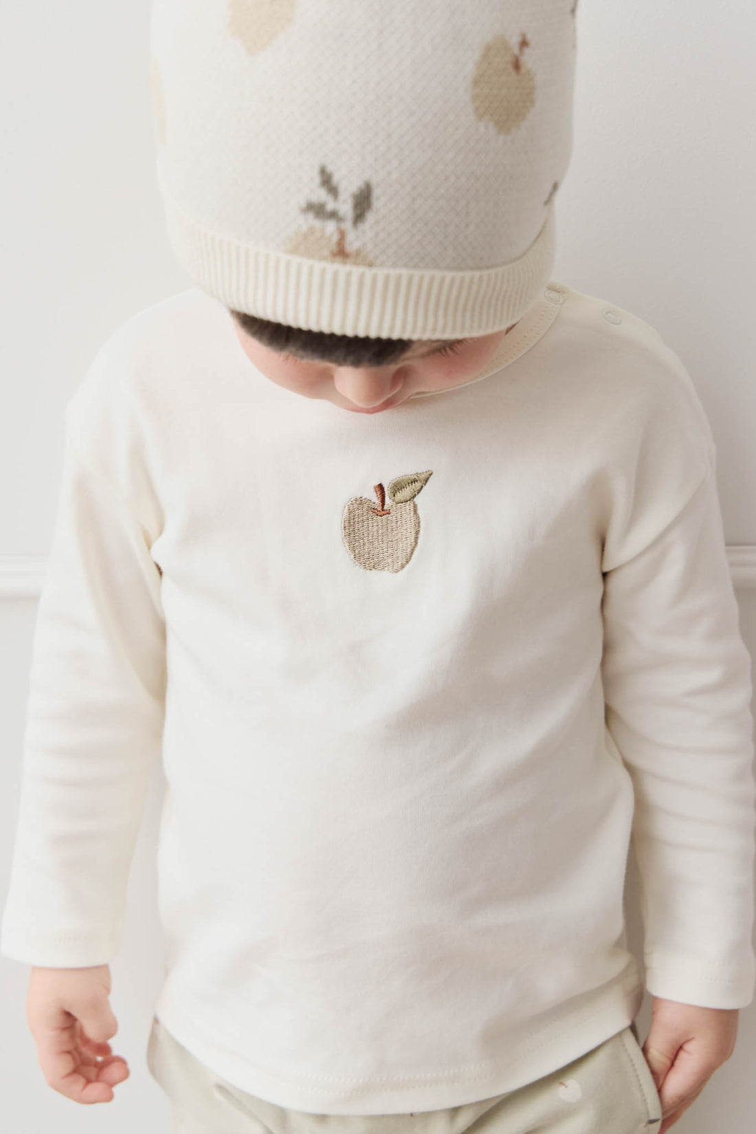 Pima Cotton Arnold Long Sleeve Top - Parchment Fresh Apple Childrens Top from Jamie Kay NZ