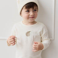 Pima Cotton Arnold Long Sleeve Top - Parchment Fresh Apple Childrens Top from Jamie Kay NZ