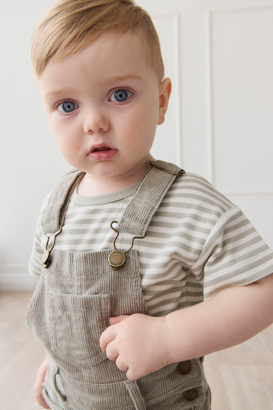 Pima Cotton Hunter Tee - Narrow Stripe Moss/Cloud Childrens Top from Jamie Kay NZ