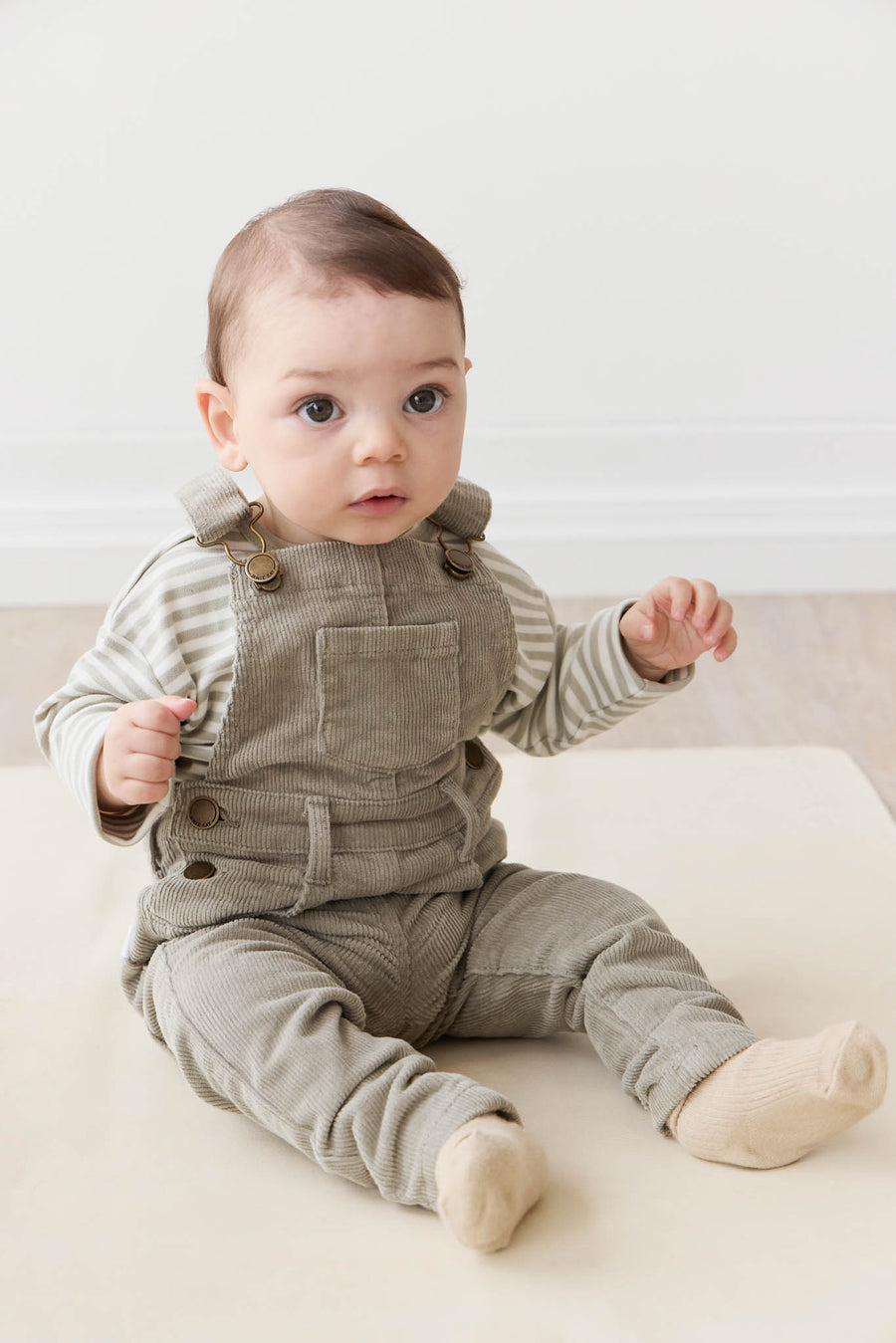 Pima Cotton Arnold Long Sleeve Top - Narrow Stripe Moss/Cloud Childrens Top from Jamie Kay NZ