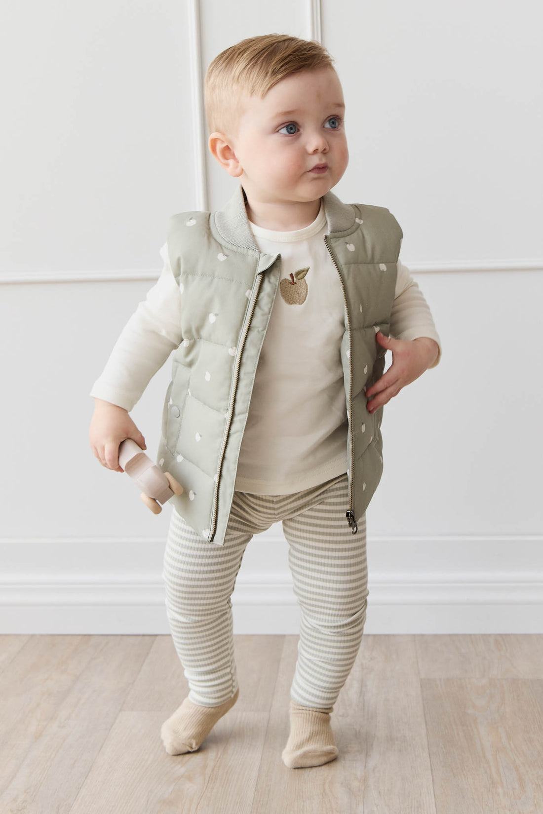 Organic Cotton Modal Everyday Legging - Narrow Stripe Moss/Cloud Childrens Legging from Jamie Kay NZ