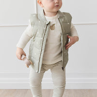 Organic Cotton Modal Everyday Legging - Narrow Stripe Moss/Cloud Childrens Legging from Jamie Kay NZ