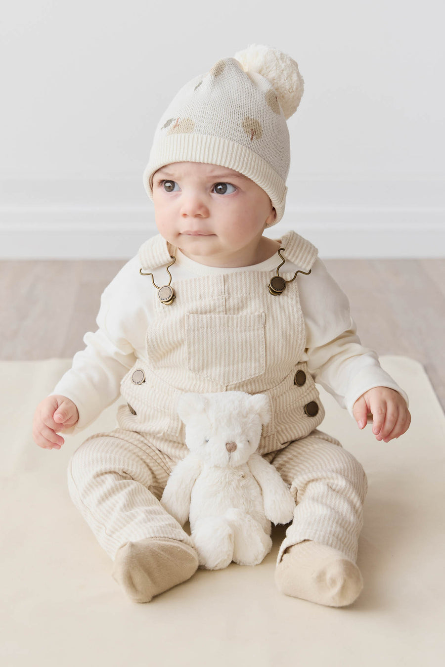 Jordie Overall - Fine Stripe Biscuit/Cloud Childrens Overall from Jamie Kay NZ