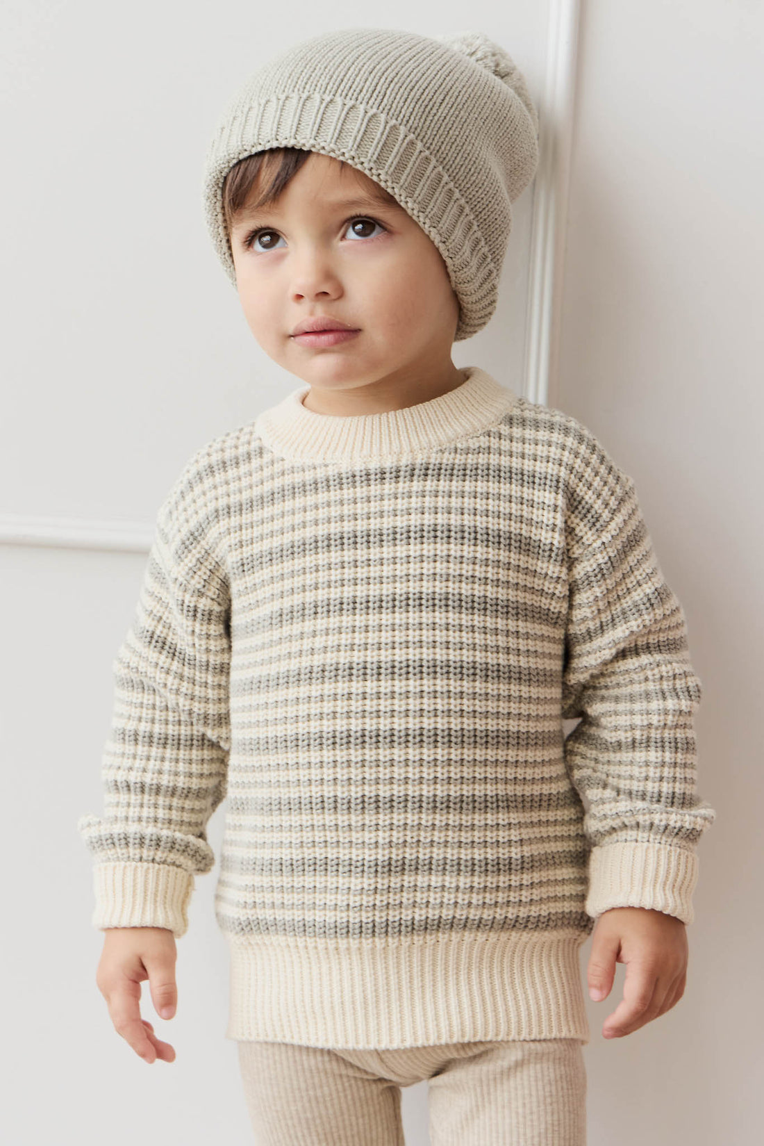 Leon Jumper - Harvest Stripe Moss/Cassava Childrens Jumper from Jamie Kay NZ