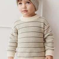 Leon Jumper - Harvest Stripe Moss/Cassava Childrens Jumper from Jamie Kay NZ