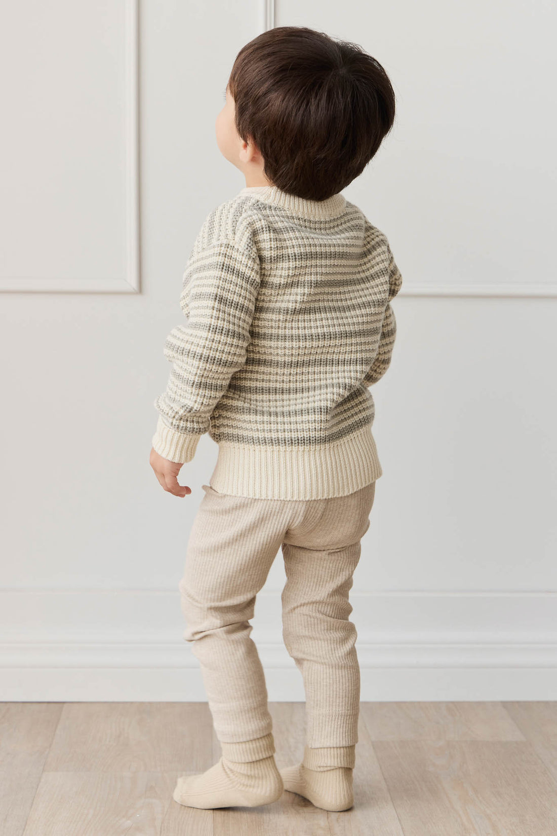 Leon Jumper - Harvest Stripe Moss/Cassava Childrens Jumper from Jamie Kay NZ