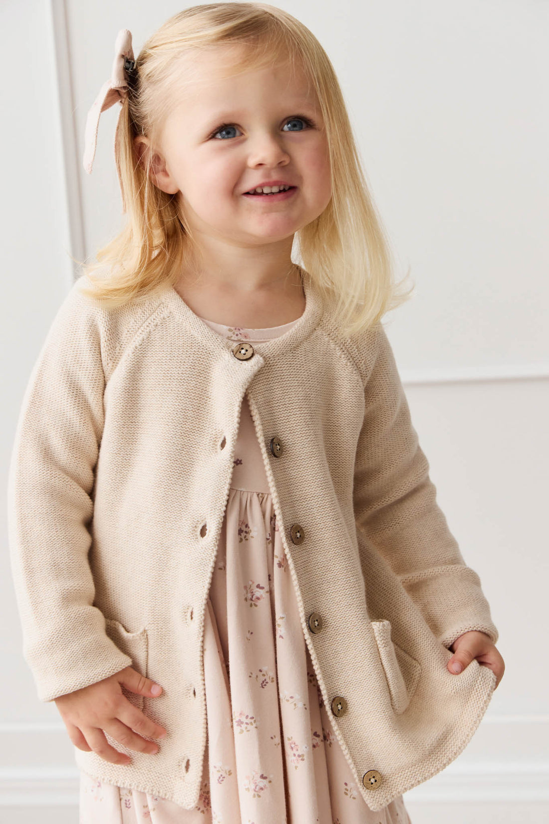 Aude Cardigan - Light Oatmeal Marle Childrens Cardigan from Jamie Kay NZ