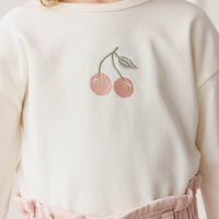 Pima Cotton Arnold Long Sleeve Top - Parchment Petite Cherry Childrens Top from Jamie Kay NZ