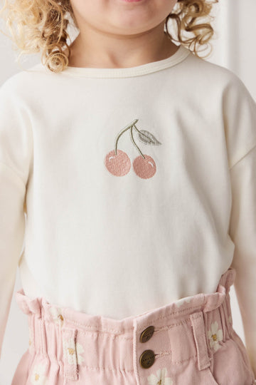 Pima Cotton Arnold Long Sleeve Top - Parchment Petite Cherry Childrens Top from Jamie Kay NZ