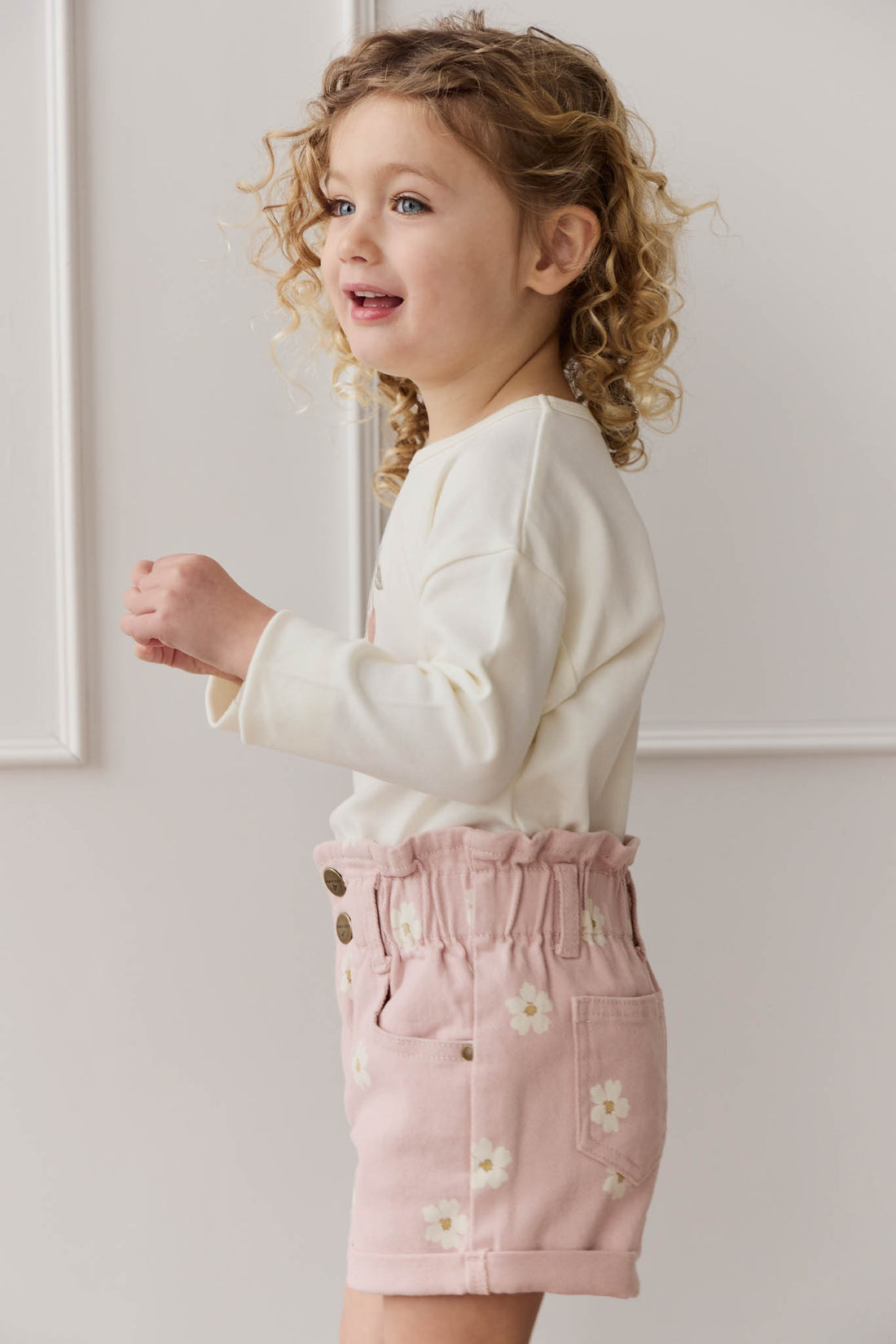 Pima Cotton Arnold Long Sleeve Top - Parchment Petite Cherry Childrens Top from Jamie Kay NZ