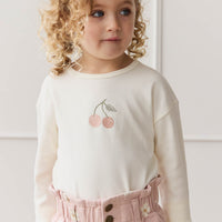 Pima Cotton Arnold Long Sleeve Top - Parchment Petite Cherry Childrens Top from Jamie Kay NZ