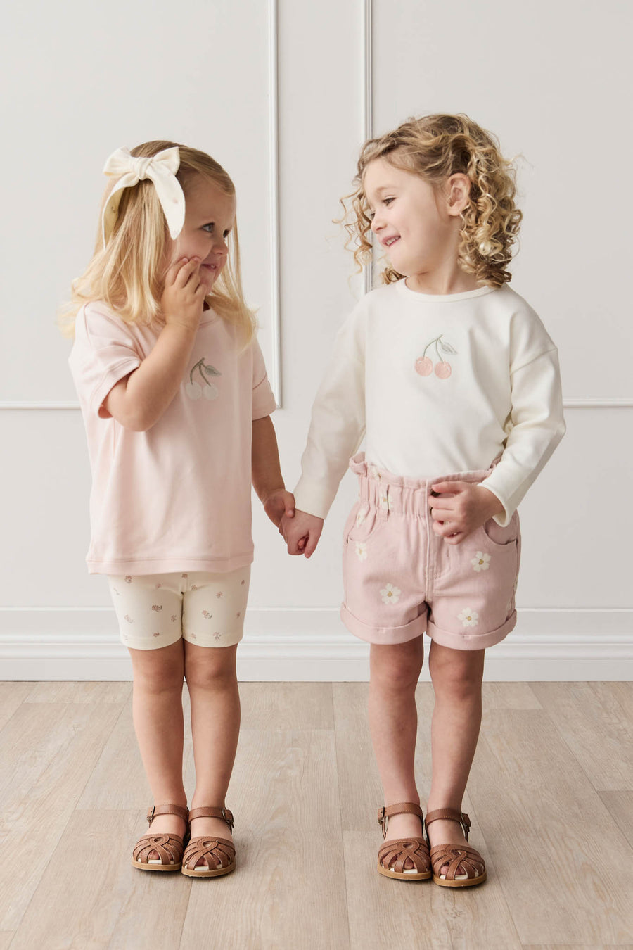 Pima Cotton Arnold Long Sleeve Top - Parchment Petite Cherry Childrens Top from Jamie Kay NZ