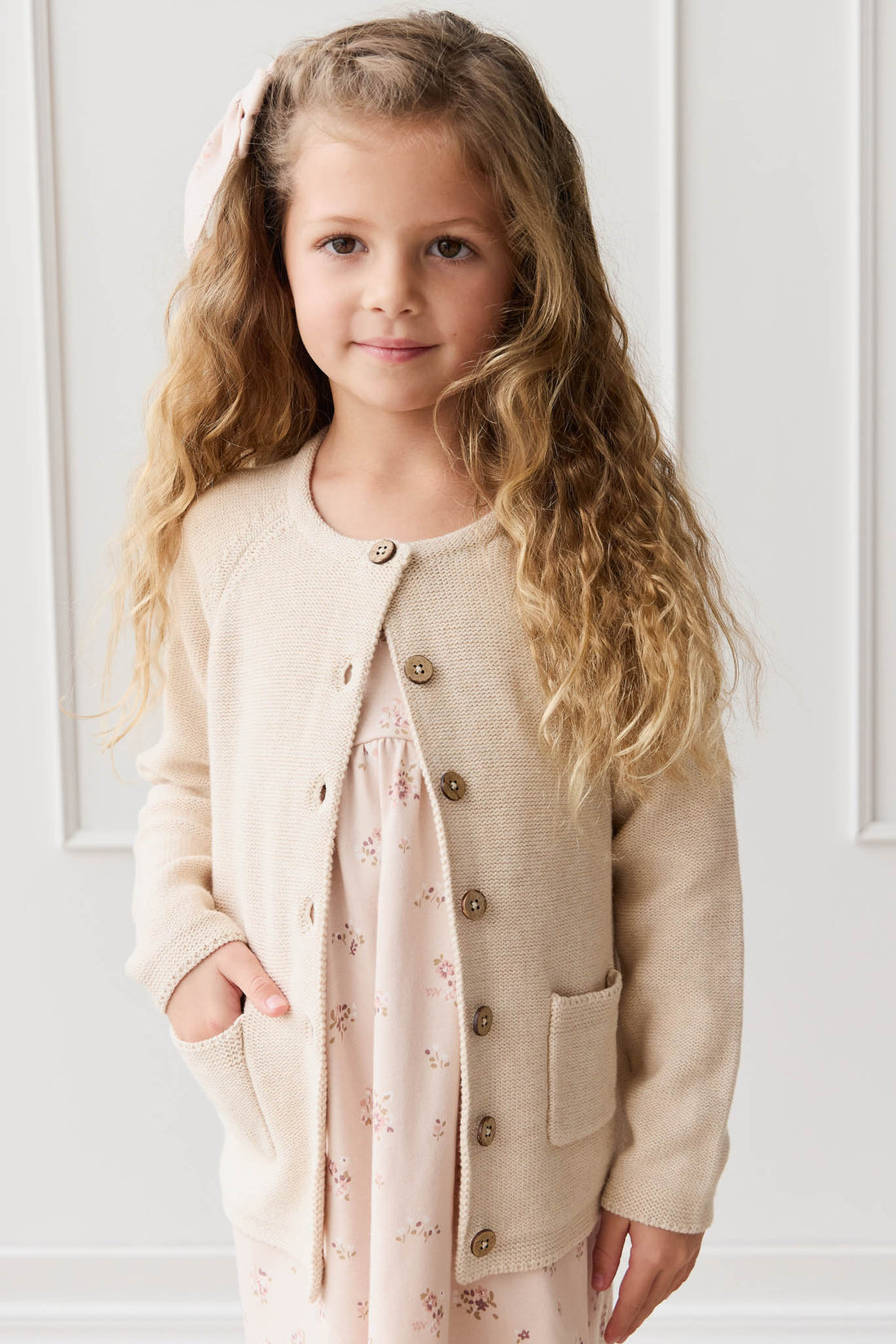 Aude Cardigan - Light Oatmeal Marle Childrens Cardigan from Jamie Kay NZ