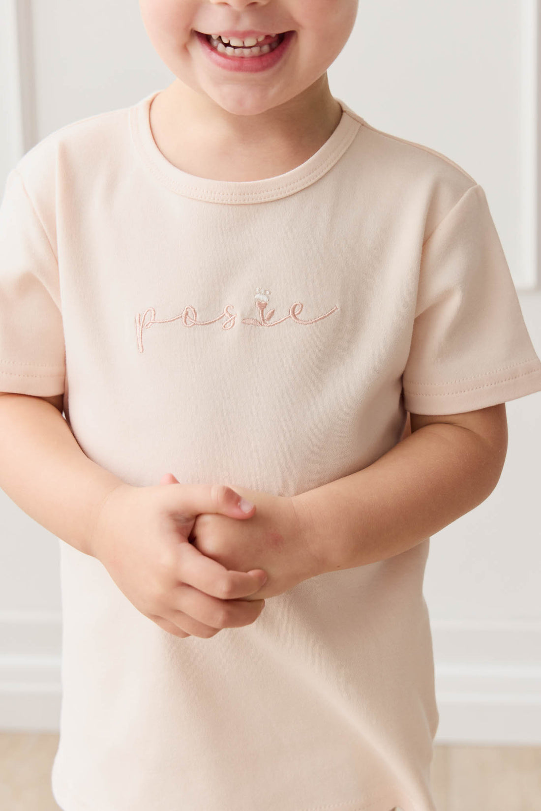 Pima Cotton Aude Oversized Tee - Ballet Pink Posie Childrens Top from Jamie Kay NZ