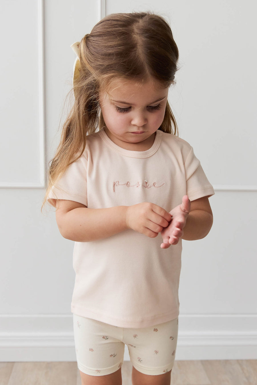 Pima Cotton Aude Oversized Tee - Ballet Pink Posie Childrens Top from Jamie Kay NZ