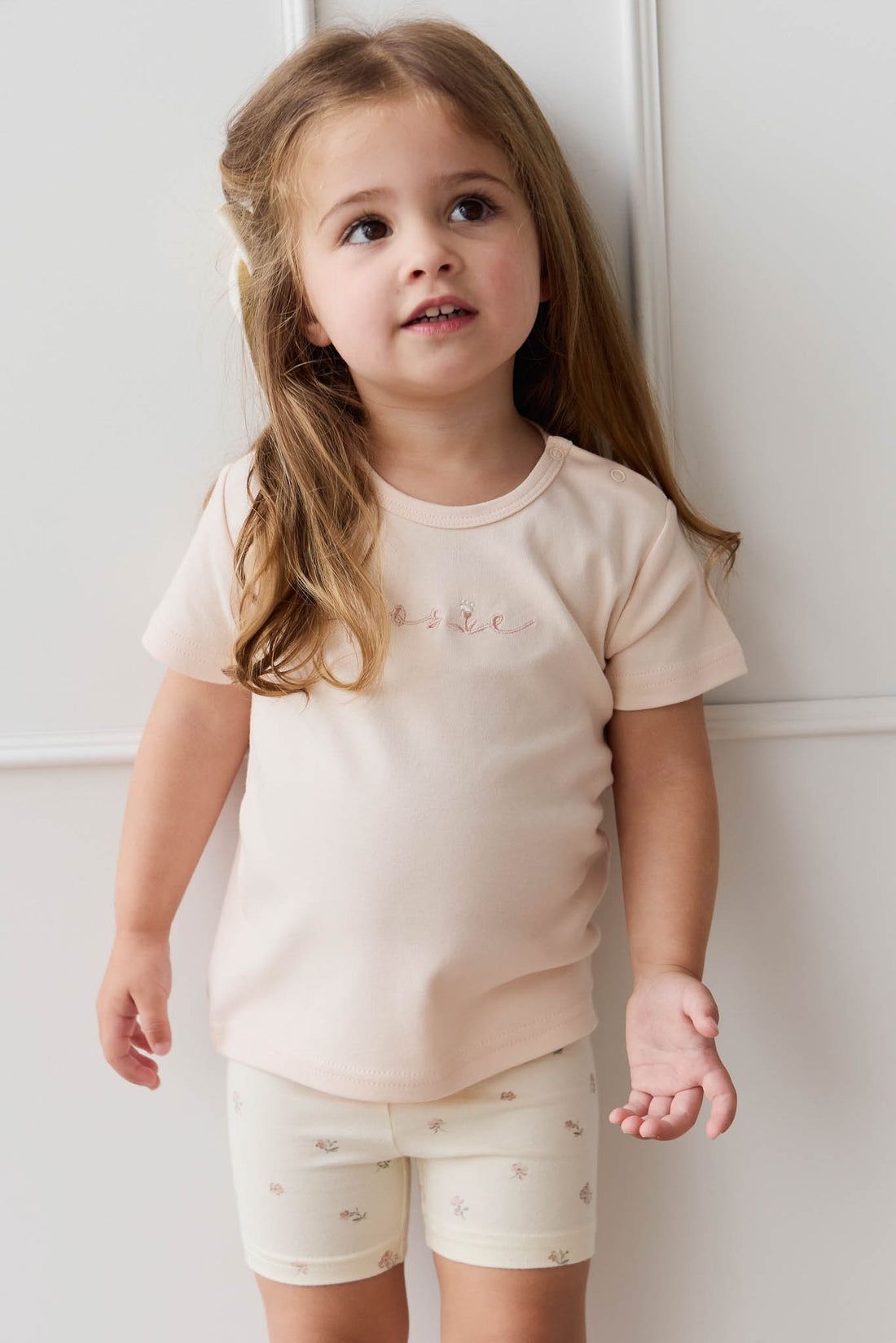 Pima Cotton Aude Oversized Tee - Ballet Pink Posie Childrens Top from Jamie Kay NZ