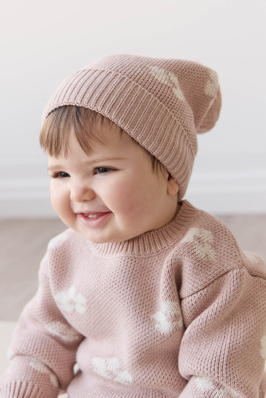 Addison Beanie - Frankie Knit Rose Childrens Beanie from Jamie Kay NZ