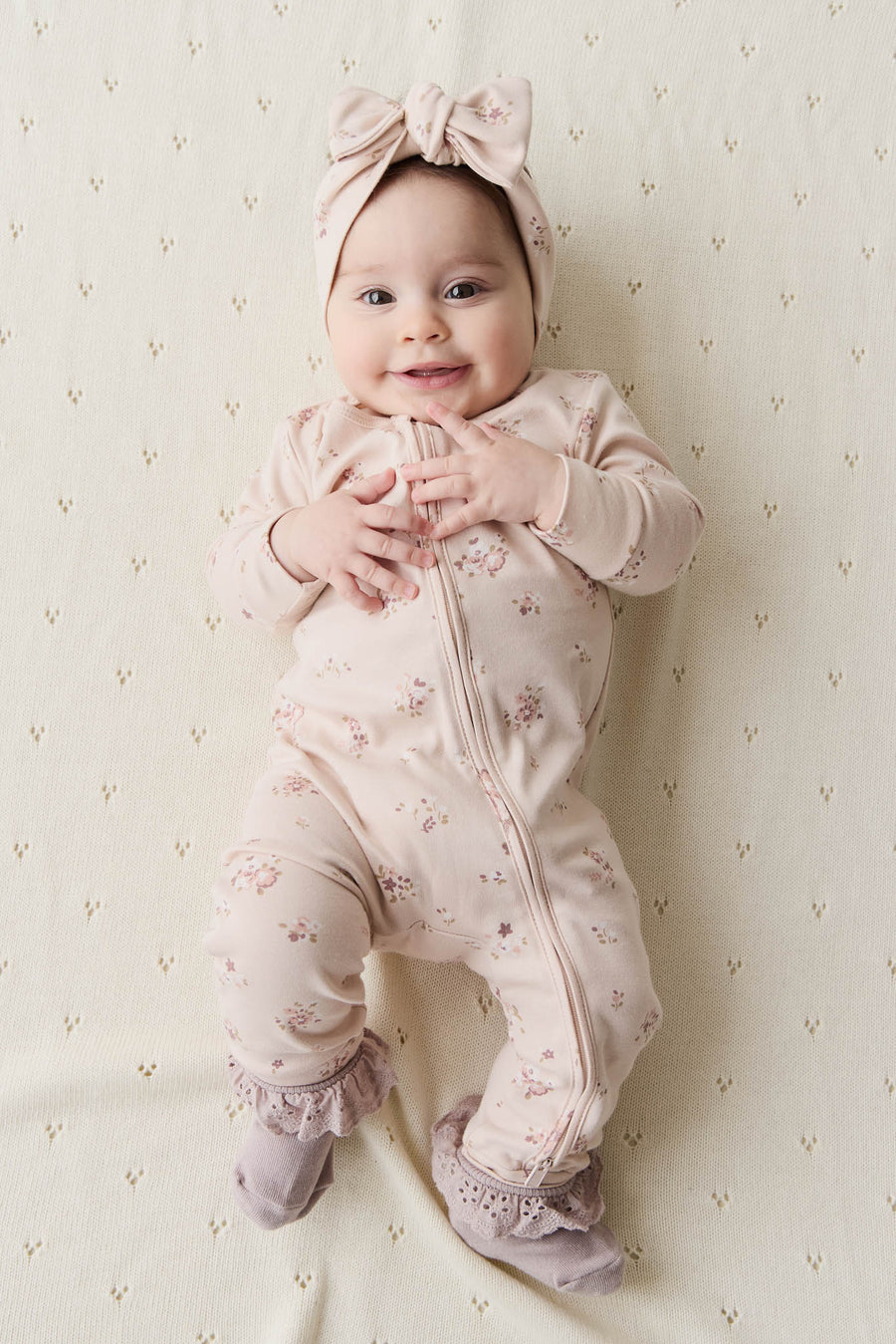 Organic Cotton Frankie Onepiece - Petite Fleur Soft Peony Childrens Onepiece from Jamie Kay NZ