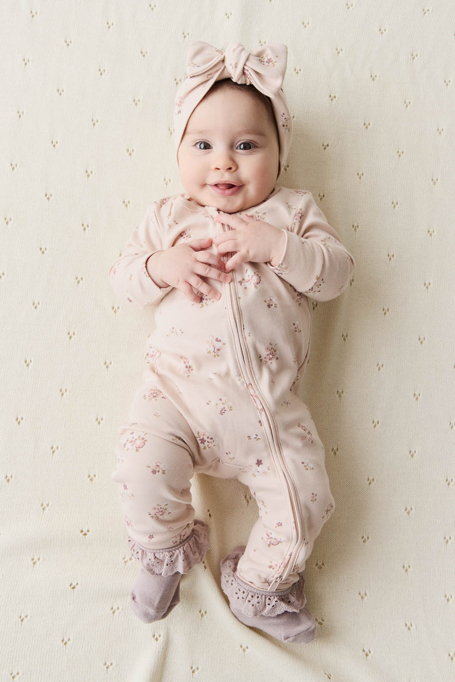 Organic Cotton Frankie Onepiece - Petite Fleur Soft Peony Childrens Onepiece from Jamie Kay NZ