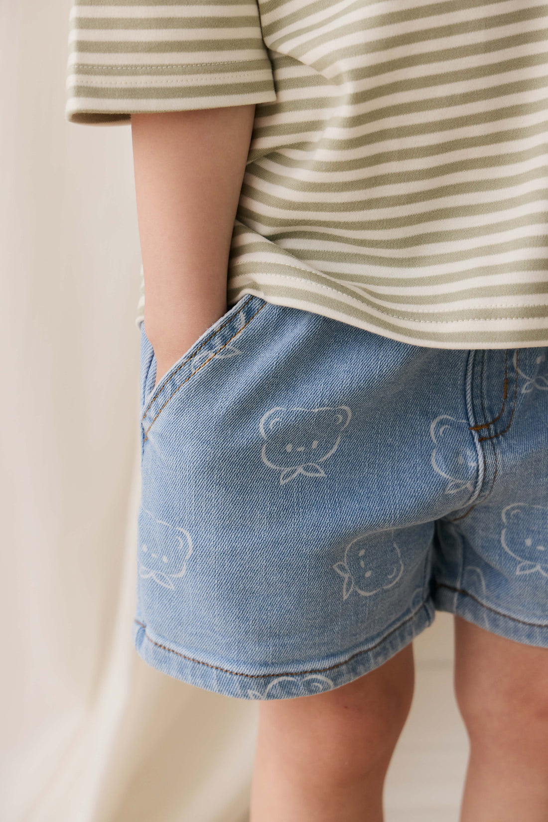 Reid Denim Short - Bowie Bear Denim Childrens Shorts from Jamie Kay NZ