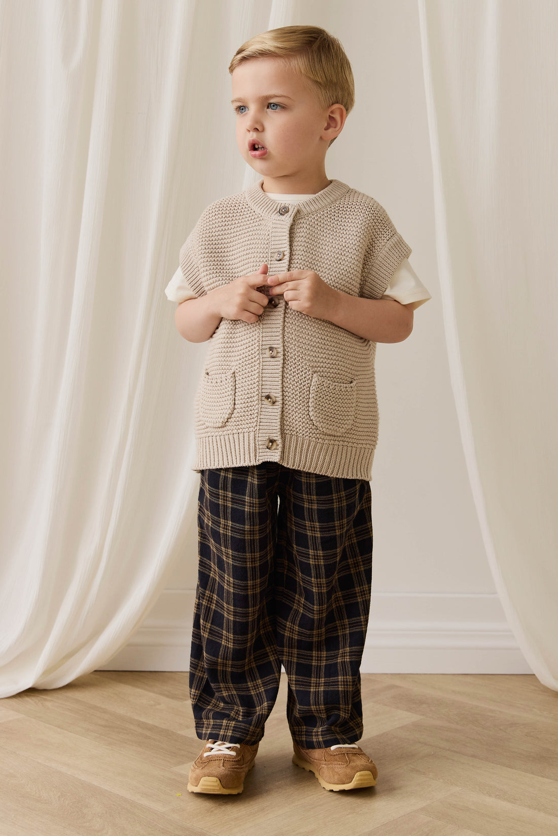 Organic Cotton Kenji Pant - Woodland Check Childrens Pant from Jamie Kay NZ