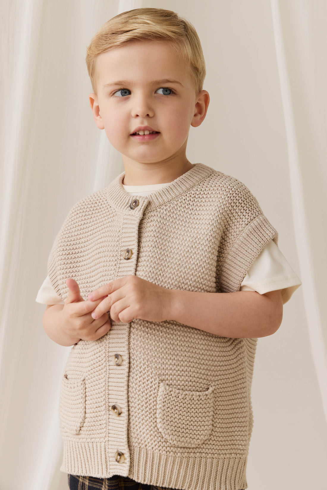Rome Knit Vest - Oat Childrens Vest from Jamie Kay NZ
