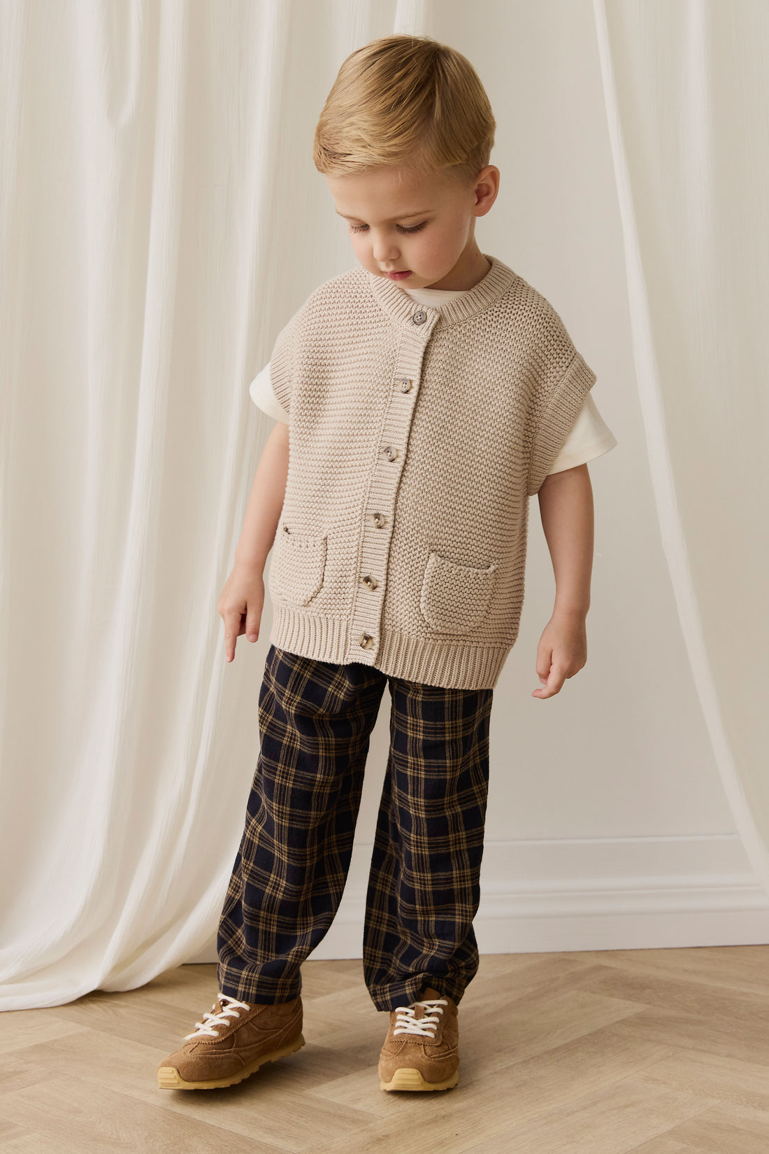 Rome Knit Vest - Oat Childrens Vest from Jamie Kay NZ