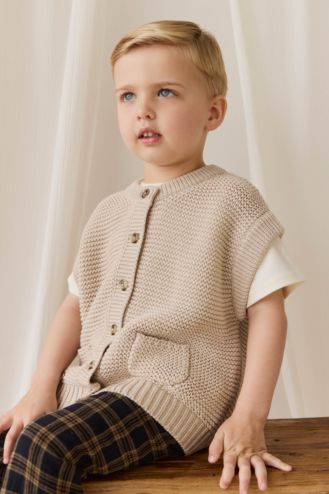 Rome Knit Vest - Oat Childrens Vest from Jamie Kay NZ