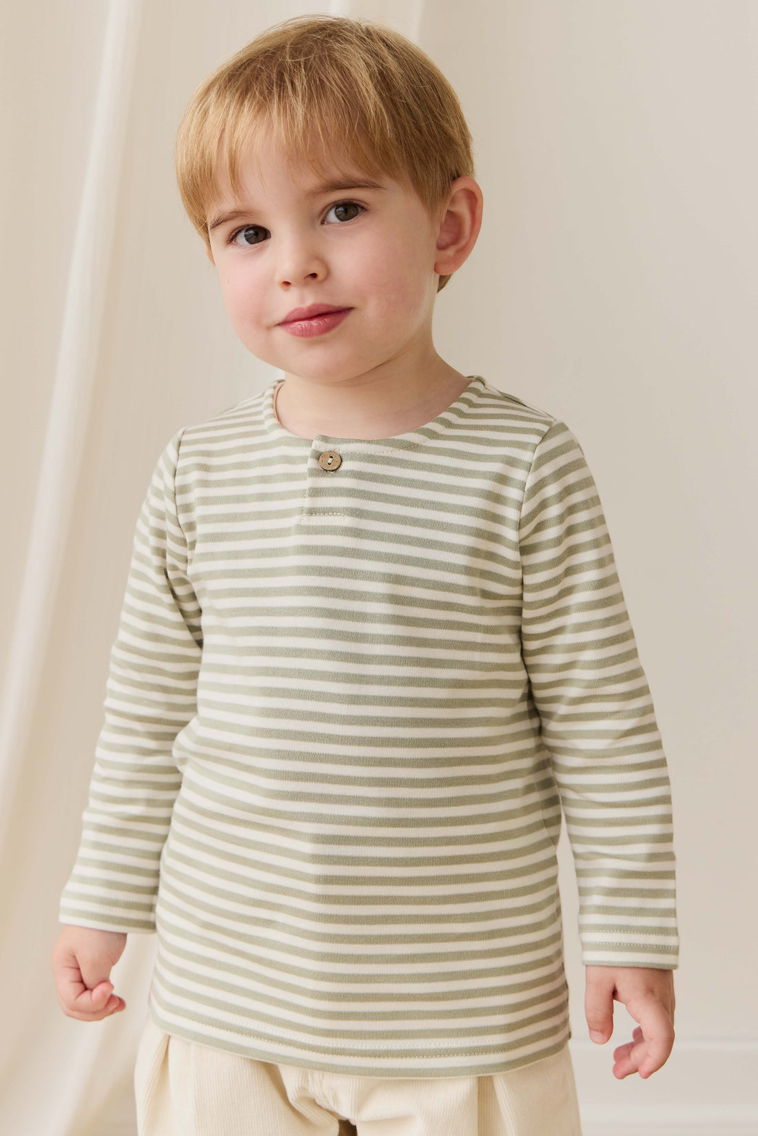 Pima Cotton Shae Top - Narrow Stripe Lichen / Cloud Childrens Top from Jamie Kay NZ