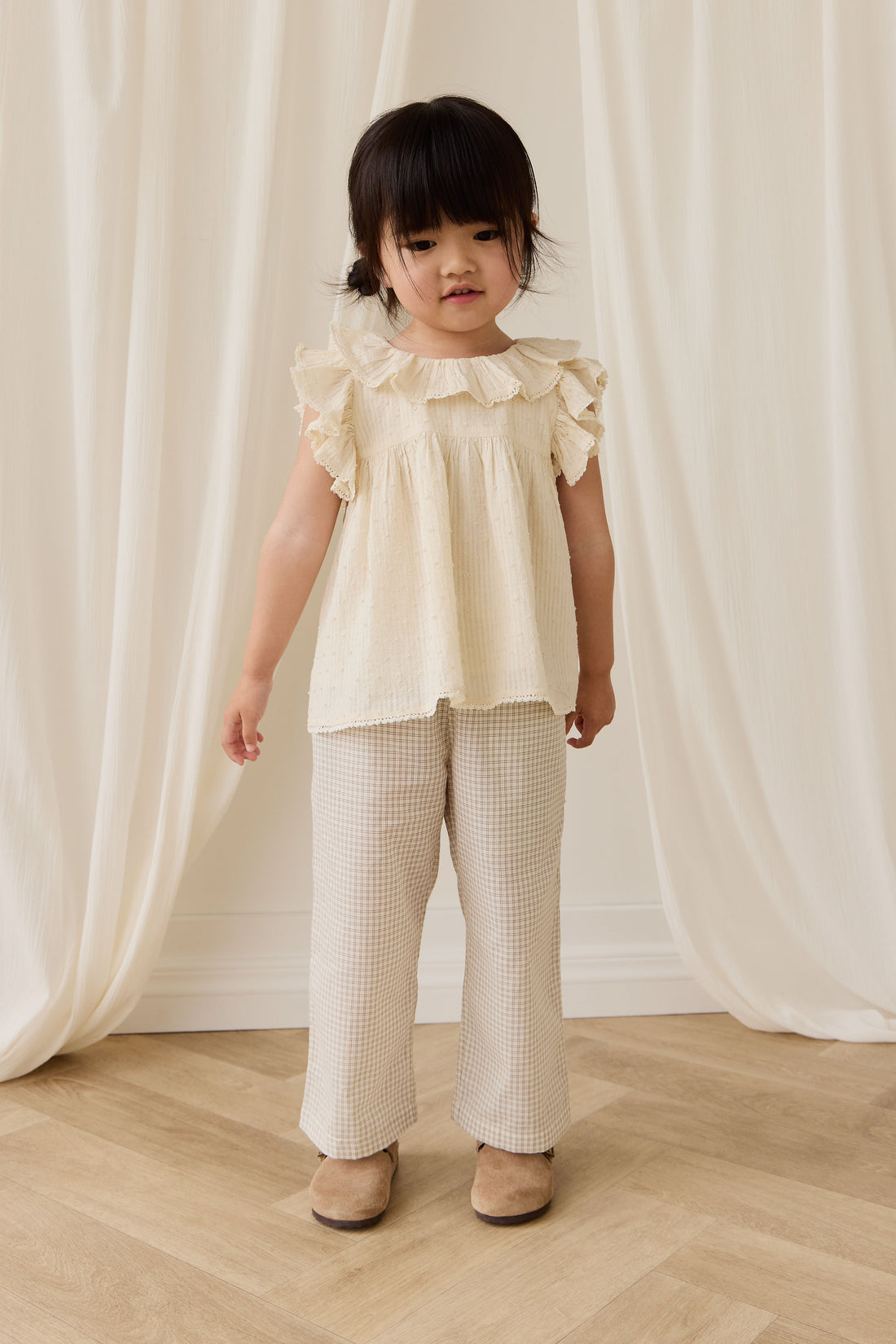Organic Cotton Kenji Pant - Double Windowpane Check Pecan Childrens Pant from Jamie Kay NZ