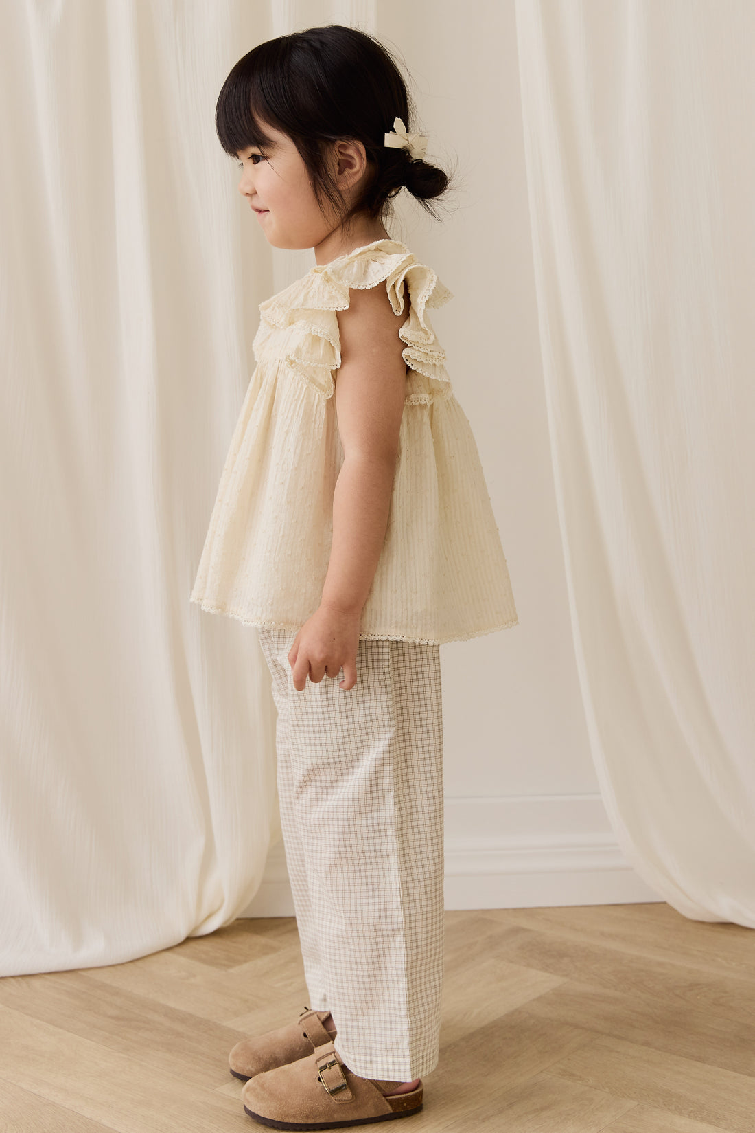 Organic Cotton Kenji Pant - Double Windowpane Check Pecan Childrens Pant from Jamie Kay NZ