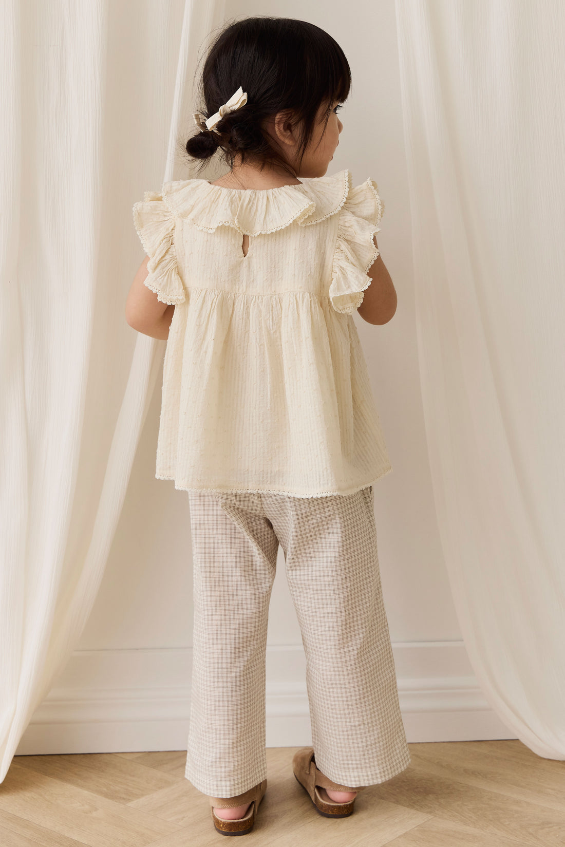 Organic Cotton Kenji Pant - Double Windowpane Check Pecan Childrens Pant from Jamie Kay NZ