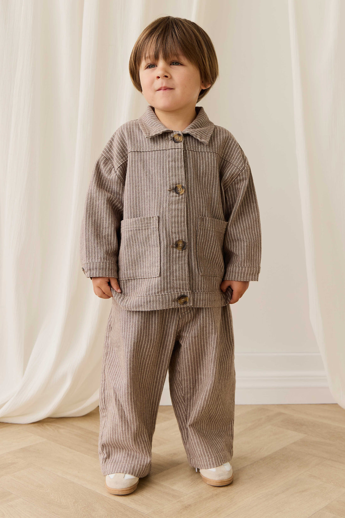 Axel Jacket - Mini Pinstripe Cassava/Iroko Childrens Jacket from Jamie Kay NZ