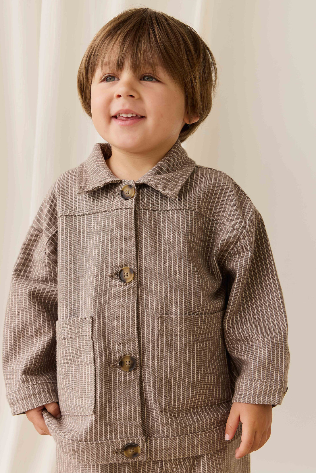 Axel Jacket - Mini Pinstripe Cassava/Iroko Childrens Jacket from Jamie Kay NZ